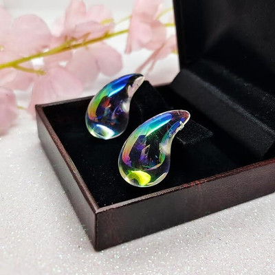 Bittrend Jewels Crystal Clear Teardrop Earrings for Women – Rainbow Shine Studs Resin Earring Set, Stud Earring, Drops & Danglers