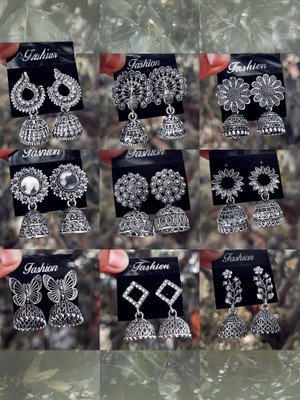 JV CREATION Latest Designer Jhumki Silver Earrings Set Combo Of 9 Cubic Zirconia Alloy Chandbali Earring, Drops & Danglers, Jhumki Earring, Stud Earring, Earring Set