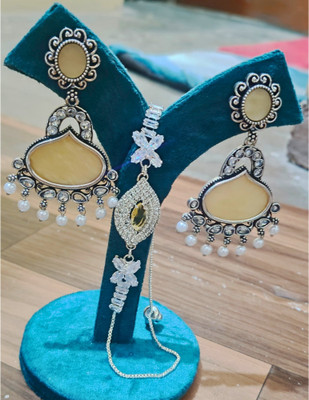 Tiijori Vintage Style Yellow Stone Chandelier Earrings with Bracelet Combo of Two Alloy Drops & Danglers