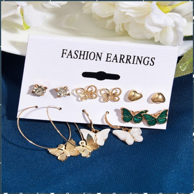 TheVineGirl Gold Plated Stud & Drop Earrings For Women Girls Combo of 6 Alloy Hoop Earring