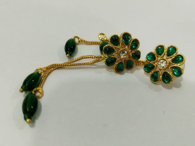 MK Gallery Green Beaded White Stone And Kundan Earrings Cubic Zirconia Copper Drops & Danglers