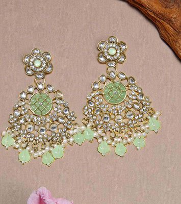Meira Jewellery Stylish Kundan and Stone Studded Designer Heavy Earring Brass Drops & Danglers