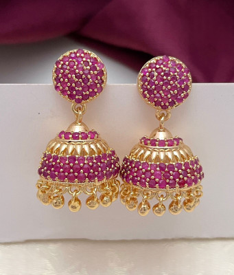 PBM CREATIONS Gold Covering IMPON AD Stone Jhumiki Kammal/Earring 5 Metal/ 5 Pon Gold Beads Copper Drops & Danglers, Jhumki Earring