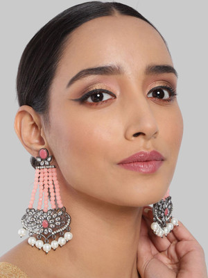 Sangria Sangria Silver-Plated Artificial Stones Studded & Beaded Contemporary Earrings Beads Alloy Drops & Danglers
