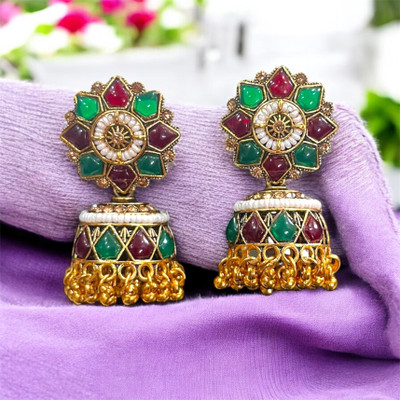 Vigilantee Jewels Golden Traditional Pearl Studded Oxidised Jhumka Jhumki Earrings Alloy Jhumki Earring, Earring Set, Stud Earring, Drops & Danglers