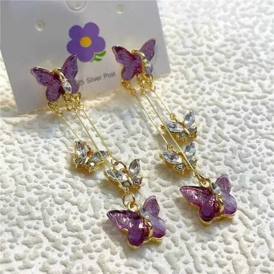 Adhunik creations Purple Butterfly Earrings Crystal Butterfly Tassel Earrings for Women Zircon Alloy Drops & Danglers