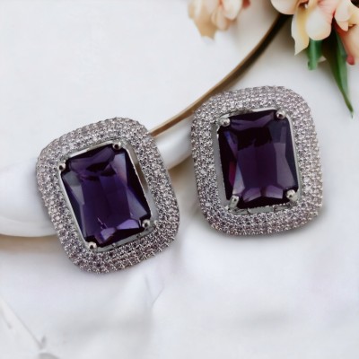 Opal Touch Enchanting Crystal Purple Studs Cubic Zirconia Brass Stud Earring