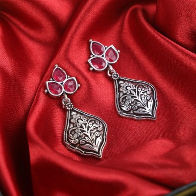 sunhari jewels Ox Maroon Stone Plant Design Earring Alloy Earring Set