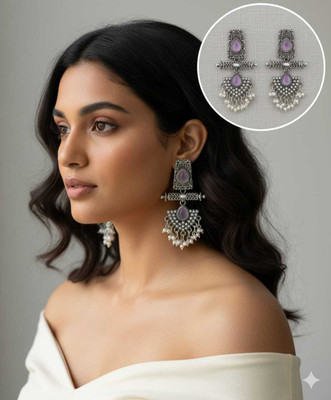 Yakshkara Yaksh Kara Tribal Style Jhumka Earrings in Purple & Silver Alloy Earring Set, Chandbali Earring