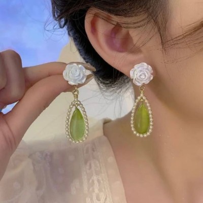 Meilicollection White&Green Korean Earring Crystal Alloy Stud Earring