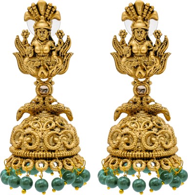 Shining Jewel Traditional Indian Matte Gold Plated Oxidised Studded Temple Jhumka Earring Cubic Zirconia Brass Jhumki Earring