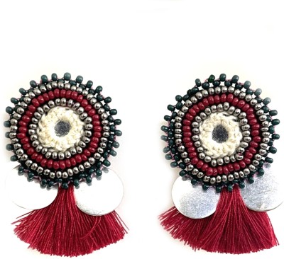 aesthetics designer label Handmade earrings set in combination with beadwork, mirror work and Fabric Drops & Danglers