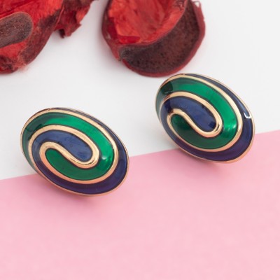 Estele Green Blue Tone-Gold Plated Studs Alloy Stud Earring