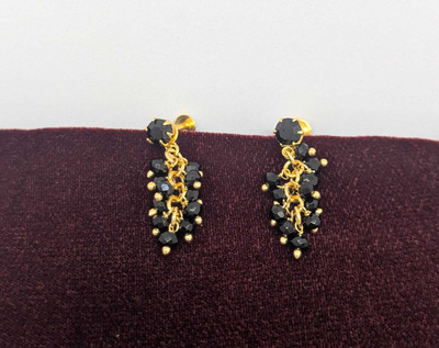 Rithvin Fashion Gold-Plated Black Bead Earrings Cubic Zirconia Alloy Drops & Danglers