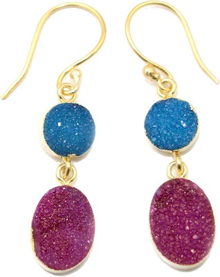 khnfashion KhnFashion Natural Maroon Blue Druzy Gold Electroplated Earrings Quartz Brass Drops & Danglers