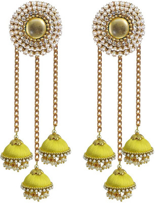 Sanj Three Base with stud silk thread earrings Jhumka for Women & Girls Fabric Jhumki Earring
