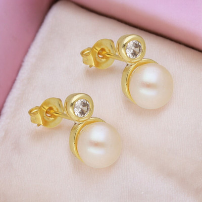 Sri Jagdamba Pearls Delight Pearl Earrings Cubic Zirconia Mother of Pearl Stud Earring