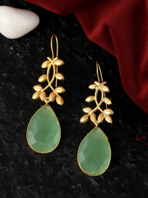 Silvermerc Designs Gold Plated Artificial Stylish Drop Dangle Earrings For Women Onyx Brass Clip-on Earring