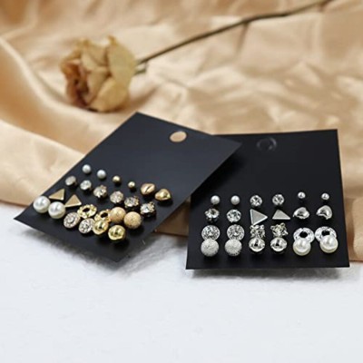 Vembley Combo Of 24 Pair Golden and Silver Pearl Earrings For Females Alloy Stud Earring