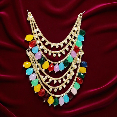 AjaraGems Multicolor 3 Layer Beaded Pearl Drop Ear Chain for Women & Girls Alloy Earring Set