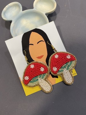 Digital Dress Room Christmas Special Beaded Earrings Mushroom Design Dangler Earrings For Women Fabric Drops & Danglers