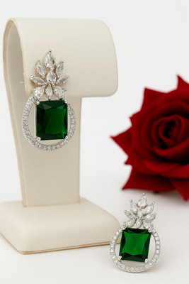 Chothy Stylish Royal Princess Stone with Marquise Cut CZ Floral Studs Dangler Earrings Brass Clip-on Earring