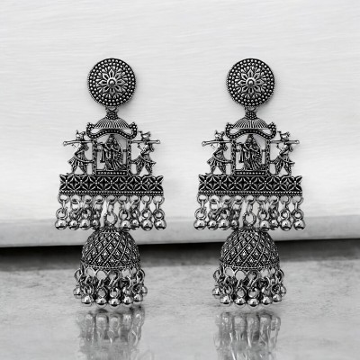 Tiso Traditonal Ethnic Jhumkis & Chaandbalis_Earrings For Women_LFA078 Alloy, German Silver Jhumki Earring, Chandbali Earring