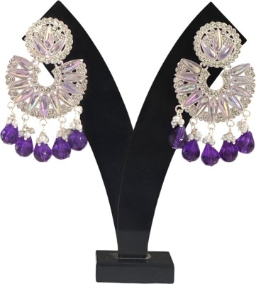 Radha Drops and danglers Earrings with stone and beads (Purple) Brass Drops & Danglers