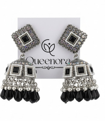 queenora Alloy Silver-plated Black Pearl Dangle Earring Crystal Alloy Jhumki Earring