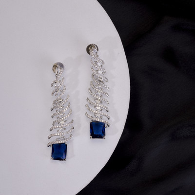 Opal Touch Quirky Cascade Rhodium Plated Earrings Cubic Zirconia Brass Drops & Danglers