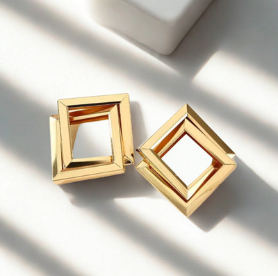 Shisa Rectangular Hoop Golden Earring Alloy Drops & Danglers