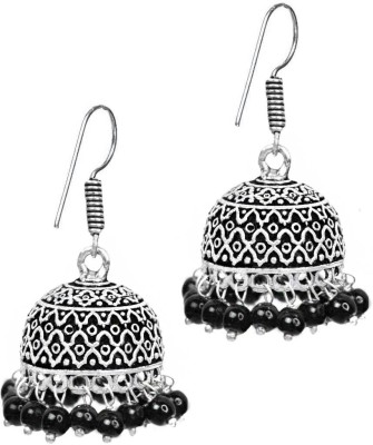 Jewelopia German Silver Oxidised Jhumki Afgani Pearl Drop Earring Beads German Silver, Alloy Jhumki Earring, Earring Set