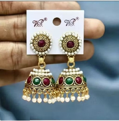 HariShree Sweta Gold Plated Ethnic Jhumka Earrings with Stones Women & Girls Alloy Jhumki Earring