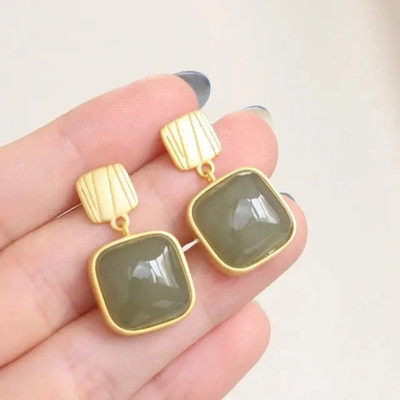 Kridhika Green Korean Pure Gold plated jade stud earrings Cubic Zirconia Stone Cubic Zirconia Alloy Drops & Danglers, Stud Earring