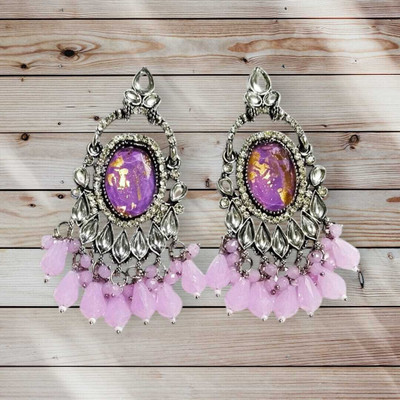 Exotique Golden Pink Oval Earrings – Stylish Bridal & Festive Jewelry Alloy Stud Earring
