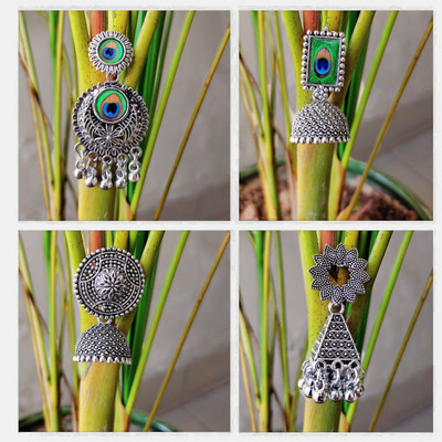 Desi Jhumka Combo of 4 Pair Earrings for Women Girls Oxidised Earrings, Peacock Design Alloy Earring Set