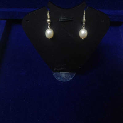 Shreeji Pearls and Creations Freshwater Pearl Single Rice Hanging Earrings Pearl German Silver Drops & Danglers