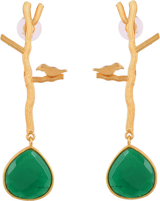Silvermerc Designs glod plated green stone drop earring Beads Brass Drops & Danglers