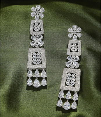 House of Pataudi House of Pataudi American Diamond Studded Contemporary Shaped Drop Earrings Brass Drops & Danglers