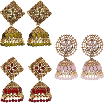 Malana Merino Jhumka Earrings Gift for Women Wedding Wear Earrings Jhumki Pack of 3 Alloy Jhumki Earring