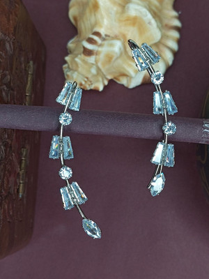 Dressberry Silver-Plated Baguette & Round CZ Earcuff for Women & Girls Brass Cuff Earring