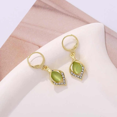 ADORNITY Stylish Green Color Drop Earrings For Women Girls Fashion Jewellery Cubic Zirconia Alloy Drops & Danglers