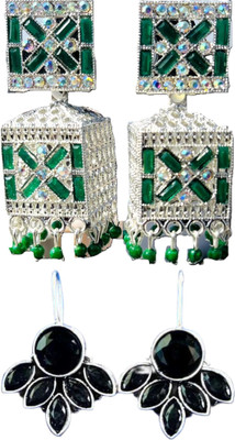 Hernger traders Earring-Box-05_04 & Half_Flower_Black_06 Cubic Zirconia Alloy Earring Set