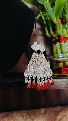 MHASAH Royal Silver & Red Crystal Jhumka Earring Crystal Alloy Jhumki Earring