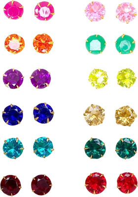 Miraya American Diamond Multicolor round stud earrings, set of 12 Alloy Stud Earring