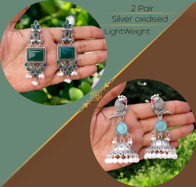 Vedda 2 Pair of Earrings for Women and Girls Diamond Brass Drops & Danglers