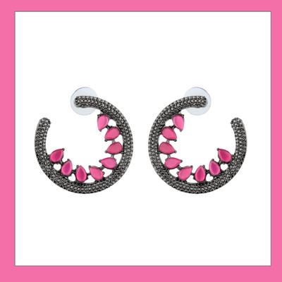 Arti creations Korean Black Plated Stone Beaded Jhumki Chandbali Drop Danglers Earrings set Cubic Zirconia Alloy, Stone Hoop Earring
