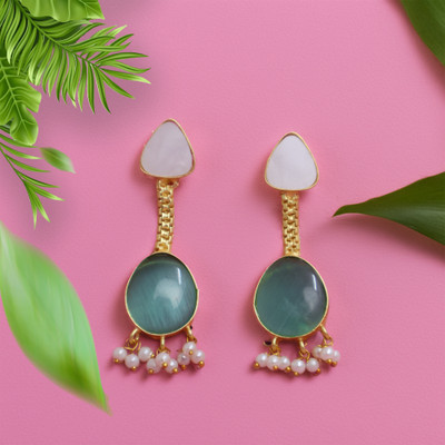 TheQueenVibes THE QUEEN VIBES Brass, Glass, Stone Earring Set, Jhumki Earring, Tassel Earring, Hoop Earring