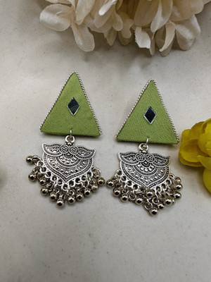 Qrivoc Oxidised Triangle Cotton Fabric Earring Beads Fabric Earring Set