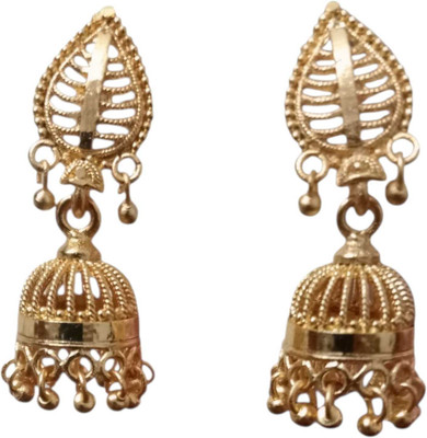 TANLOOMS Traditional Leaf Design Gold Plated Jhumka Earrings Cubic Zirconia Brass Jhumki Earring